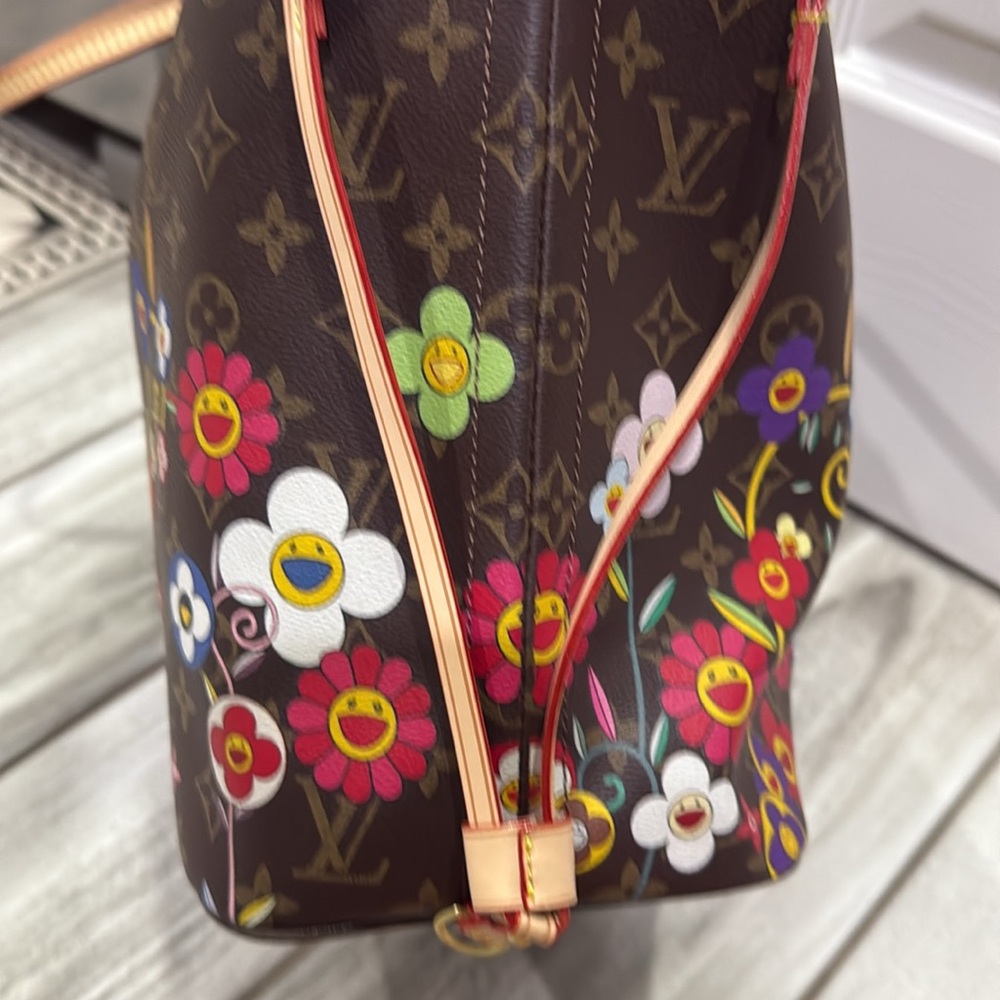 Brown Monogram Floral Tote with Multicolor Flowers - Picture 8 of 9